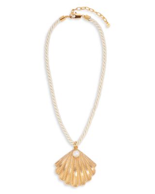 Cultured Freshwater Pearl Scalloped Shell Cord Pendant Necklace in 18K Gold Plated, 15"-20"