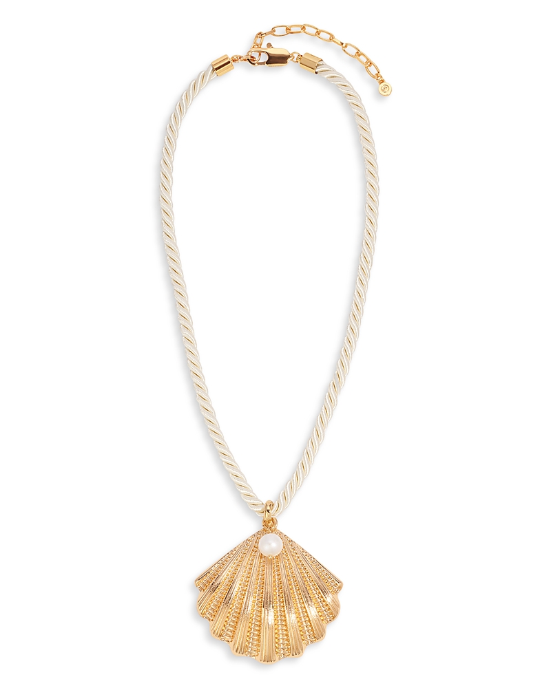 Ettika Cultured Freshwater Pearl Scalloped Shell Cord Pendant Necklace In 18k Gold Plated, 15-20 In Gold/ivory