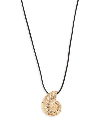Pav&eacute; & Imitation Pearl Swirled Shell Black Cord Adjustable Pendant Necklace in 18K Gold Plated, 26"
