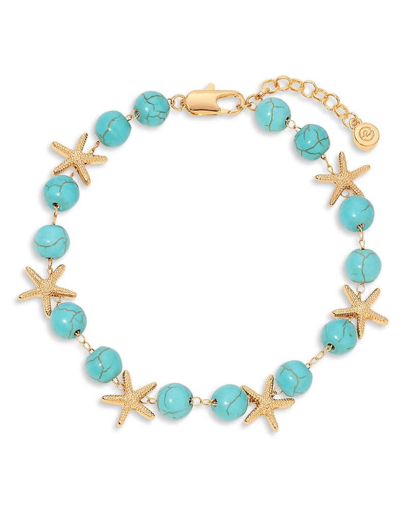 Ettika Starfish And Turquoise Linked Anklet In Blue/gold