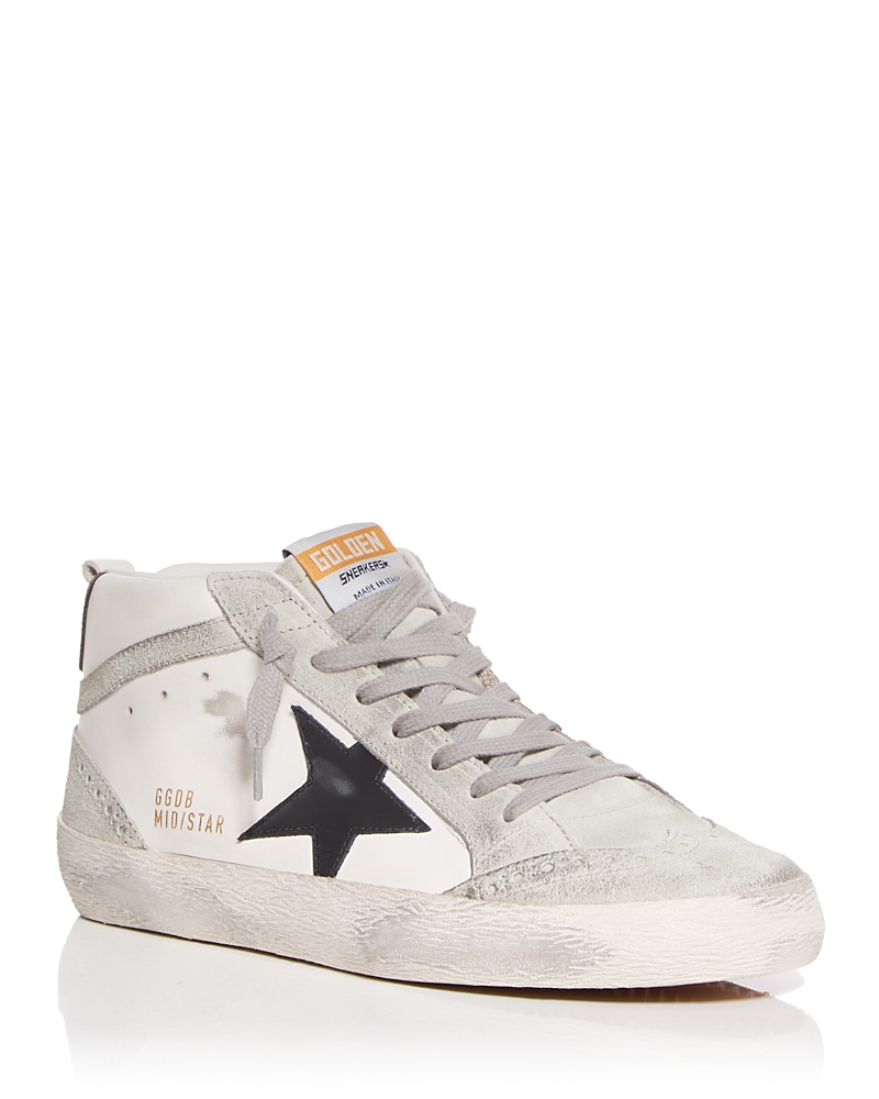 Golden Goose Mid Star Distressed-effect Sneakers In White/ice