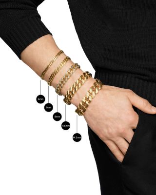 Curb Chain Bracelet in 18K Yellow Gold with Diamonds, 7mm