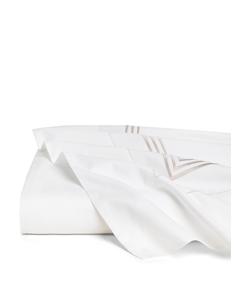 Pratesi Tre Righe Flat Sheet, Twin In White/sage