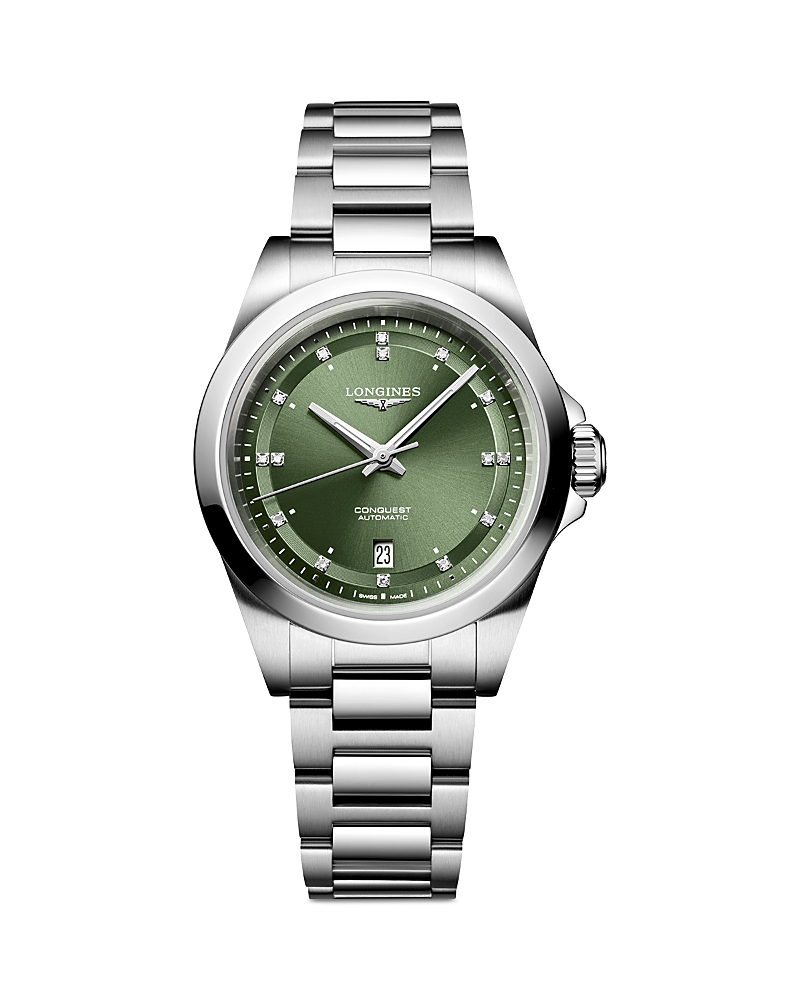 Longines L3.430.4.07.6 Conquest Stainless Steel Automatic Watch Green In Green/silver