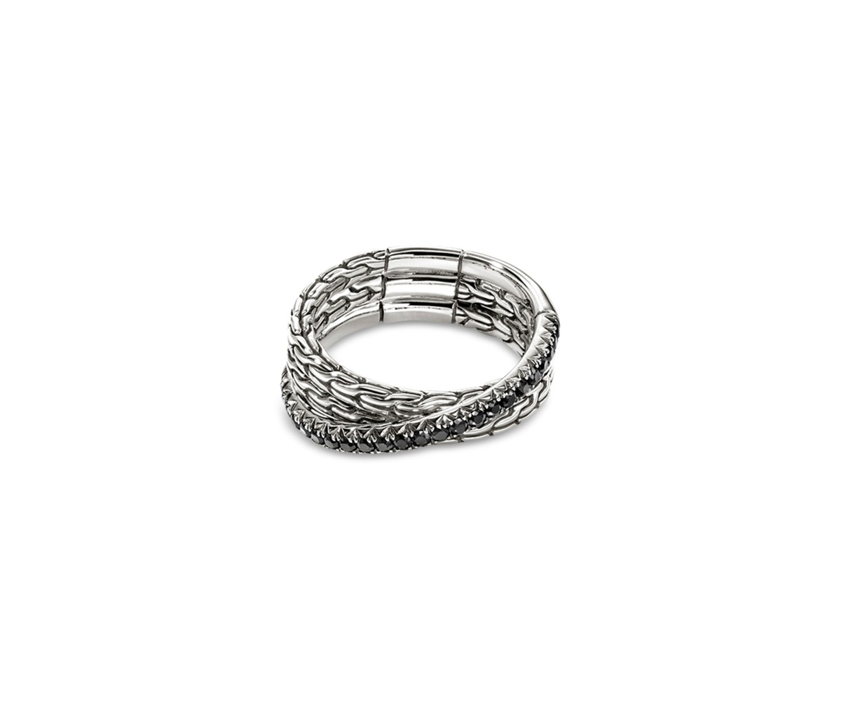 Sterling Silver JH Essentials Black Sapphire Pavé Crossover Statement Ring