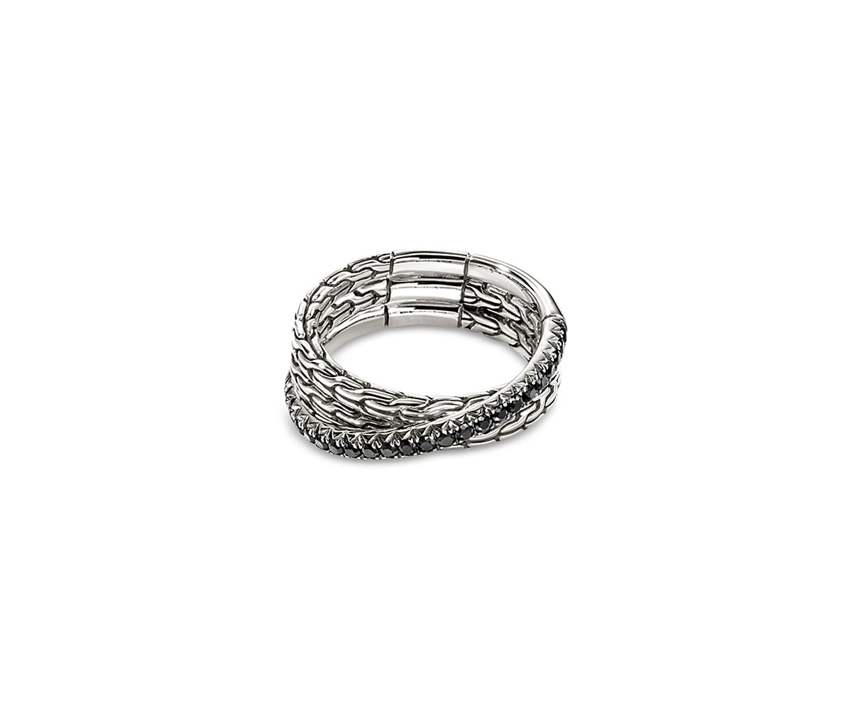 John Hardy Sterling Silver Jh Essentials Black Sapphire Pave Crossover Statement Ring