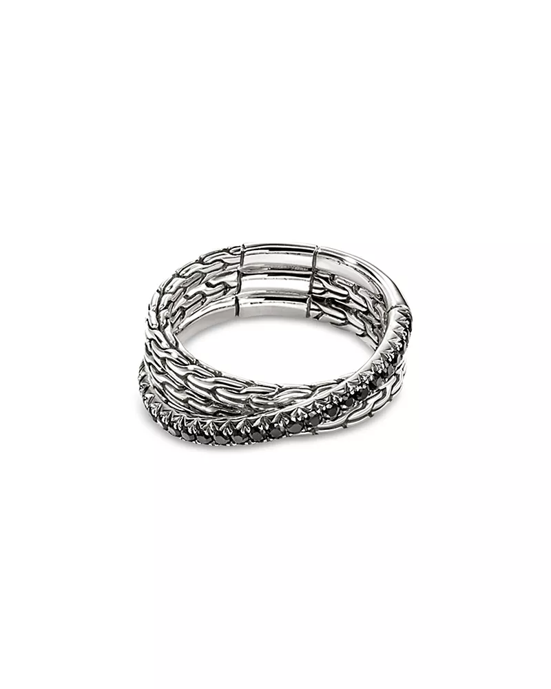 John Hardy Sterling Silver Jh Essentials Black Sapphire Pave Crossover Statement Ring