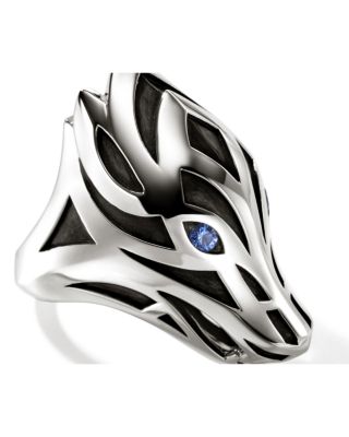 Men's Sterling Silver Naga Blue Sapphire Snake Ring