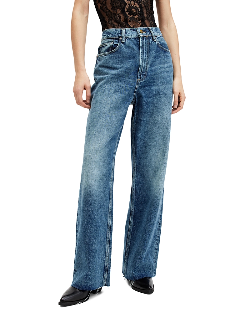 Shop Allsaints Blake Mid Rise Wide Leg Jeans In Dark Indigo