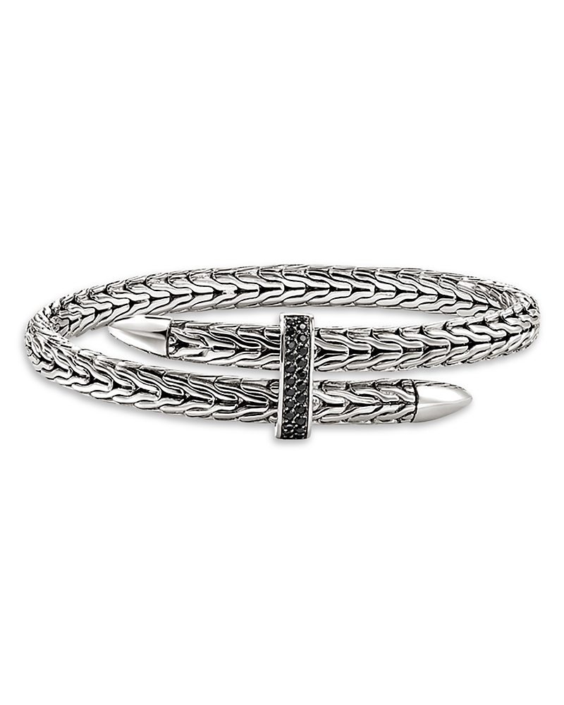 John Hardy Sterling Silver Spear Black Sapphire Flex Bracelet In Black/silver