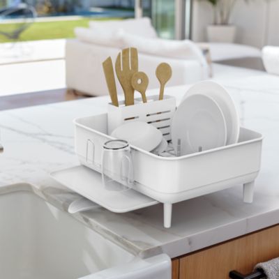 Compact Steel Frame Dish Drying Rack with Swivel Spout Drain