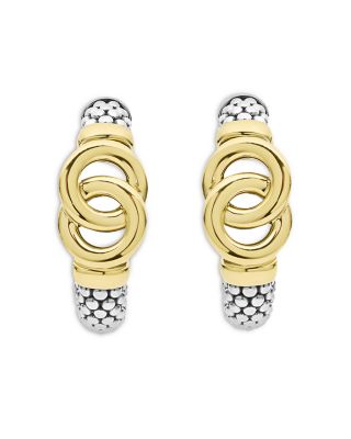 LAGOS - 14K & 18K Yellow Gold & Sterling Silver Signature Caviar Interlocking Small Hoop Earrings