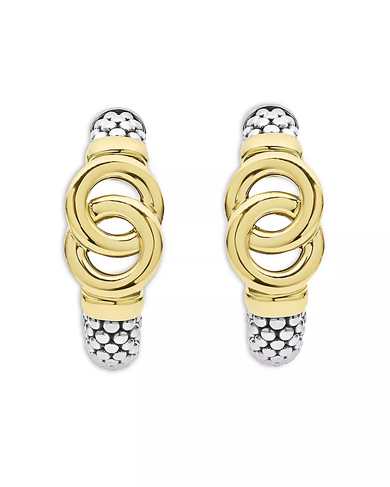 Lagos 14K & 18K Yellow Gold & Sterling Silver Signature Caviar Interlocking Small Hoop Earrings
