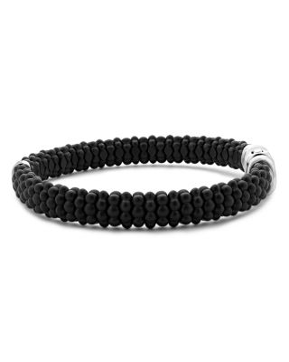 Men's Sterling Silver Anthem Diamond Black Ceramic Caviar Bead Bracelet