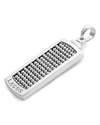 Men's Sterling Silver Anthem Caviar Beaded Dog Tag Amulet Pendant