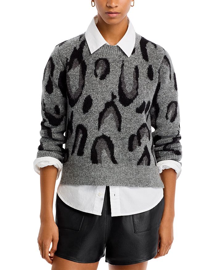 Aqua Leopard Crewneck Sweater Exclusive Gray