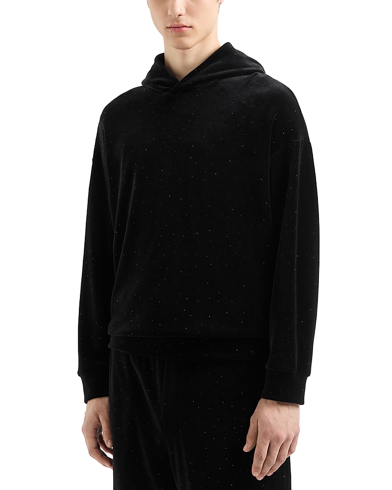 Emporio Armani Cotton & Nylon Velour Rhinestone Embellished Regular Fit Hoodie