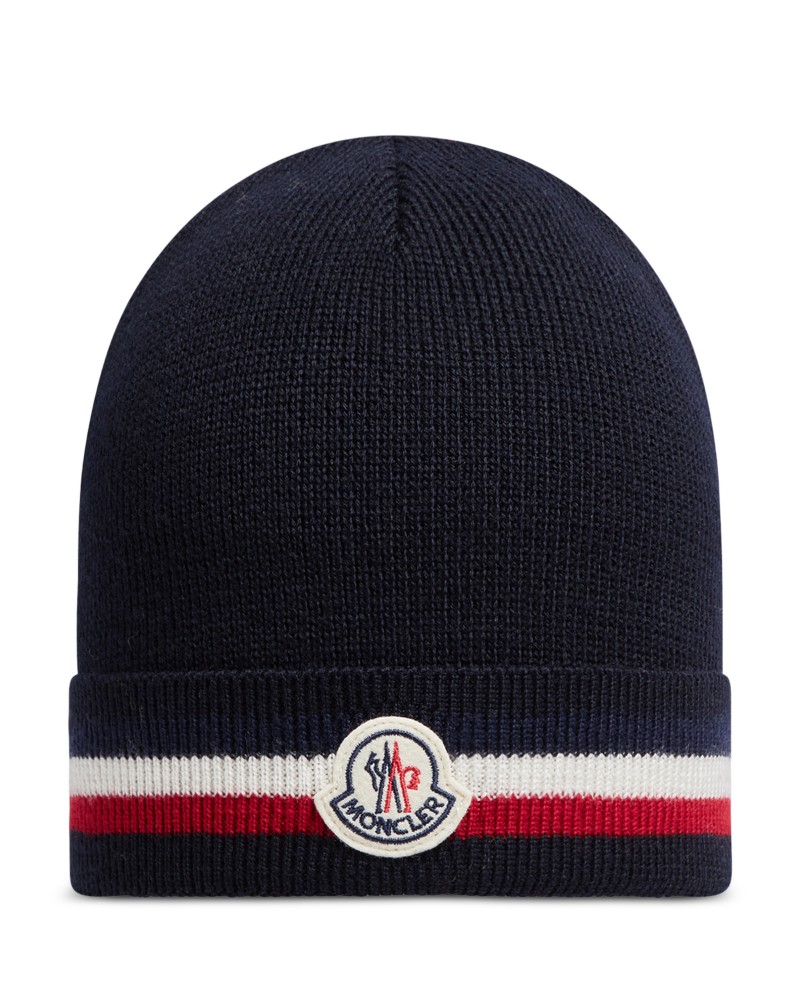 Moncler Tricolor Wool Beanie in Navy