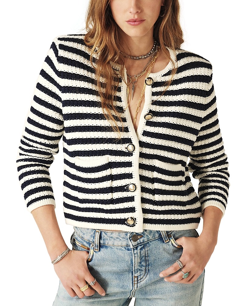Ba&sh Ba & Sh Gaspard Crewneck Cardigan Sweater In Off White/black