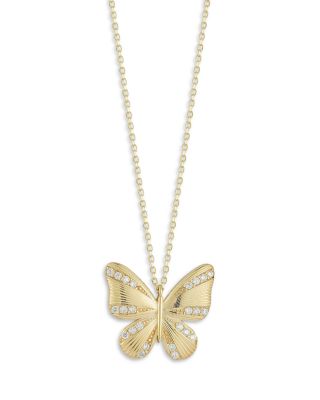 Aqua Cubic Zirconia Striped Butterfly Pendant Necklace, 16-18 - Exclusive
