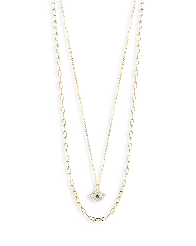 Aqua Cubic Zirconia Evil Eye Layered Necklace, 18-20 - Exclusive In Gold/blue