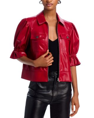Cinq a Sept Faux Leather Puff Sleeve Jacket