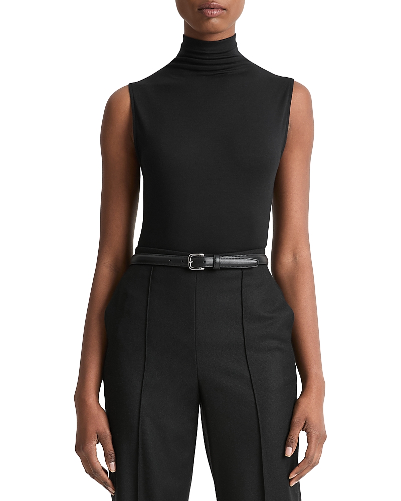Vince Sleeveless Modal Turtleneck Top In Black