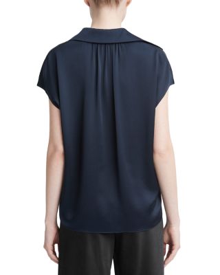 Silk Cap Sleeve Ruched Back Shirt 
