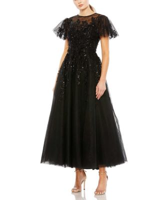Mac Duggal - Embellished Flutter Sleeve Bow Waist A Line Dress