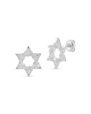 Aqua Cubic Zirconia Star Of David Stud Earrings - Exclusive