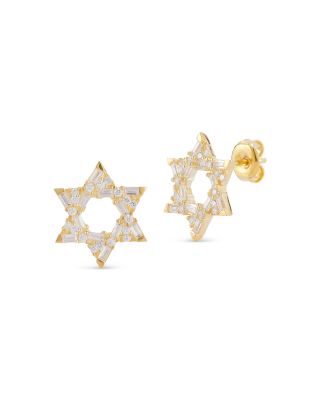 Aqua Cubic Zirconia Star Of David Stud Earrings - Exclusive
