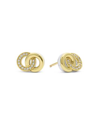 18K Yellow Gold & Sterling Silver Signature Caviar Diamond Interlocking Stud Earrings