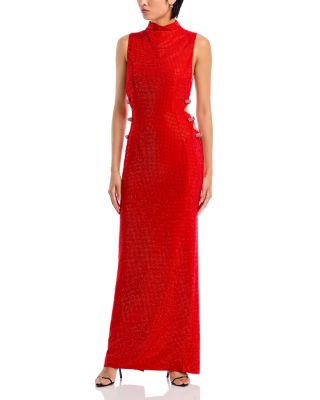 Self-Portrait - Rhinestone Crepe Maxi Dress