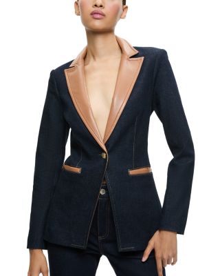 Alice and Olivia - Breann Faux Leather Trim Blazer