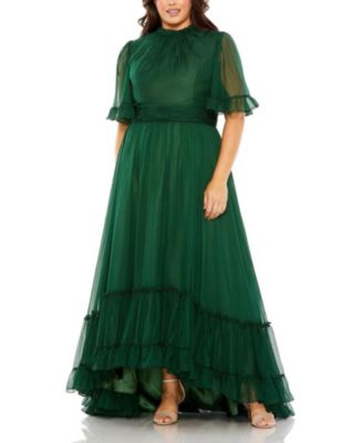  Plus High Neck Flutter Sleeve Ruffle Tiered High Low  Gown
