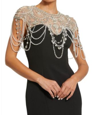 Draped Pearl Beaded Detail Mermaid Gown