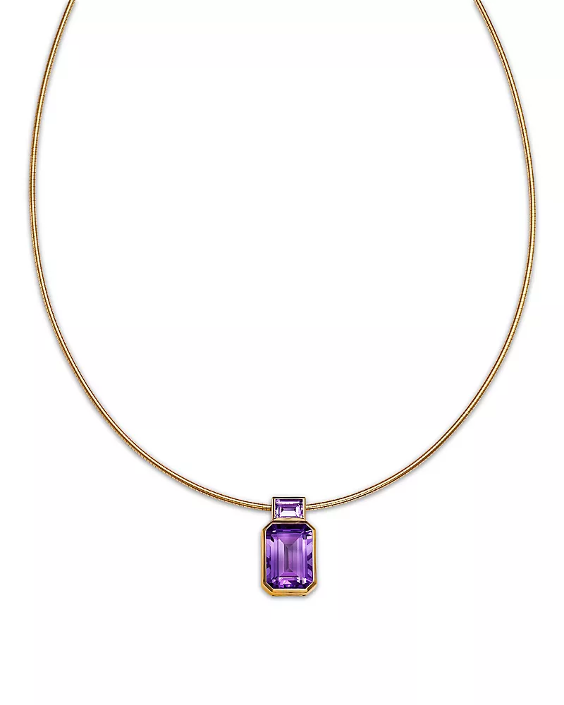 Bloomingdale's Fine Collection Amethyst & Pink Amethyst Emerald Cut Pendant Necklace in 14K Yellow Gold, 18