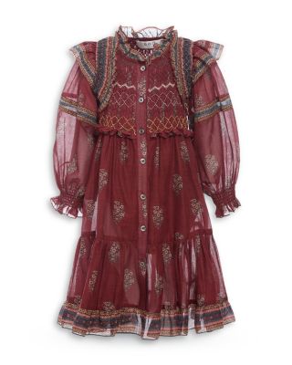Sea - Girls' Sierra Print Long Sleeved Smocked Midi Dress - Little Kid, Big Kid