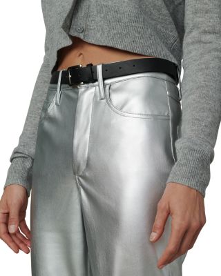 The Margot Faux Leather Straight Jeans in Plated Silver