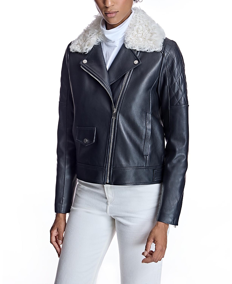 Maximilian Dyed Leather Fur Collar Jacket In Black/white