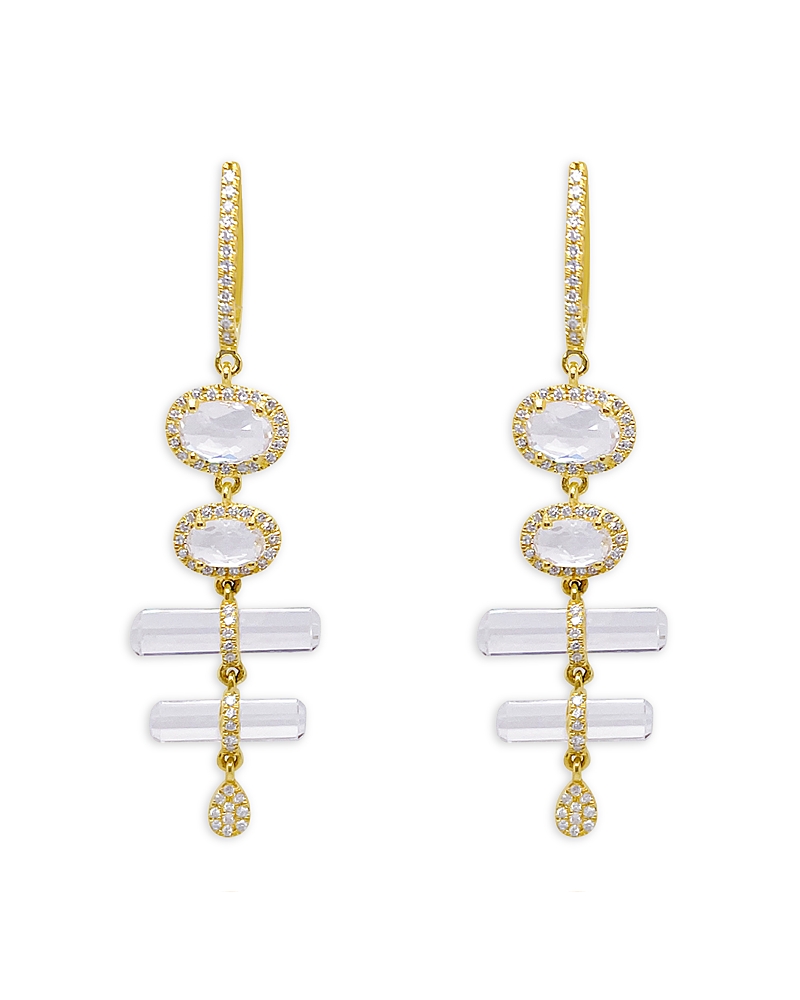 Meira T 14k Yellow Gold White Topaz & Diamond Halo Dangle Huggie Hoop Earrings In White/gold