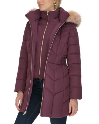 Hooded Faux Fur Trim Puffer Coat