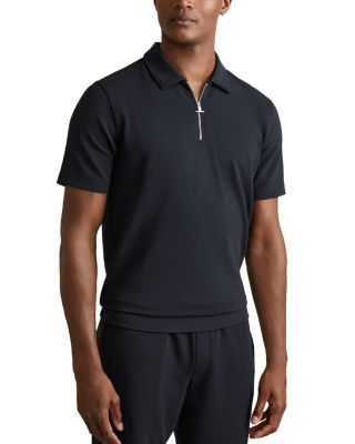 REISS - Quarter Zip Textured Polo Shirt