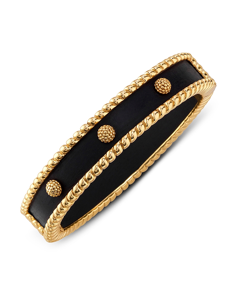 Capucine De Wulf Berry Ebony Beaded Edge Hinged Bangle Bracelet In Black/gold