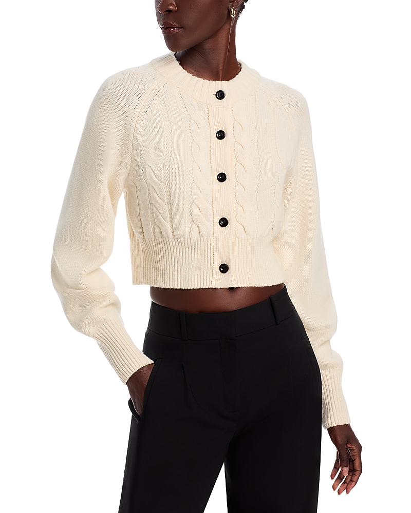 Toccin Rita Cropped Wool And Cashmere Cable-knit Cardigan In Ivory
