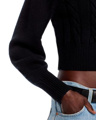 Rita Wool Blend Crewneck Cable Knit Cardigan Sweater