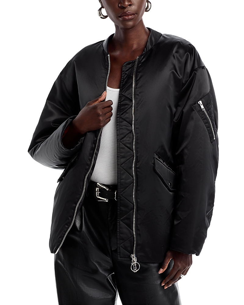 Stand Studio Prim Satin Bomber Jacket In Black