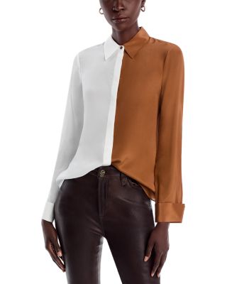 Alice and Olivia Willa Silk Color Block Button Up Shirt