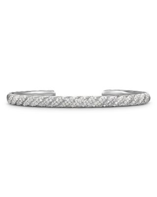 David Yurman - Men's Sculpted Cable Cuff Bracelet in 18K White Gold with Diamonds, 5.5mm
