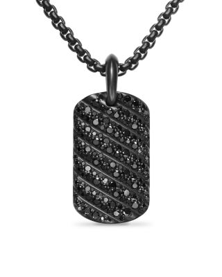 Men's Sculpted Cable Tag in Black Titanium with Black Diamonds, 27mm